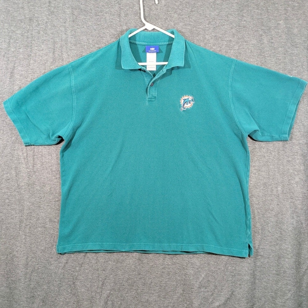 Reebok NFL Miami Dolphins Polo Shirt Teal Short Sleeve Cotton Size 2XL